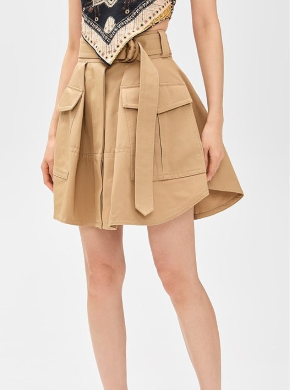 ZIMMERMANN Illuminate Cargo Mini Skirt, Tan, Size 0